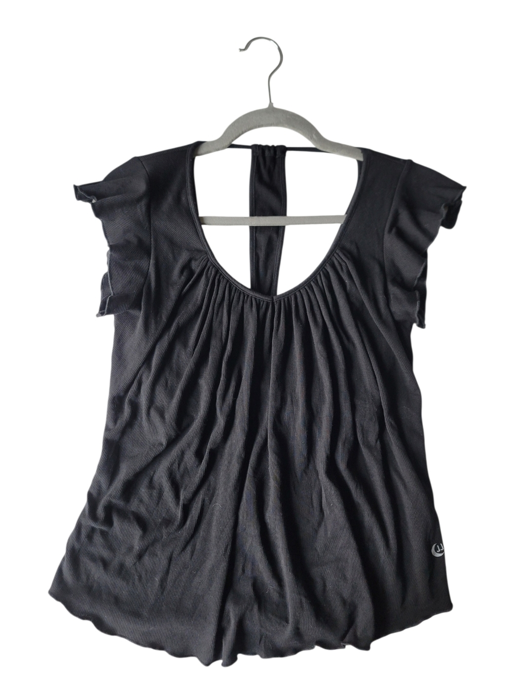 JJ Winks Small Sweet Dreams Top Ribbed Modal Stretch Flirty Sleep Shirt Black
